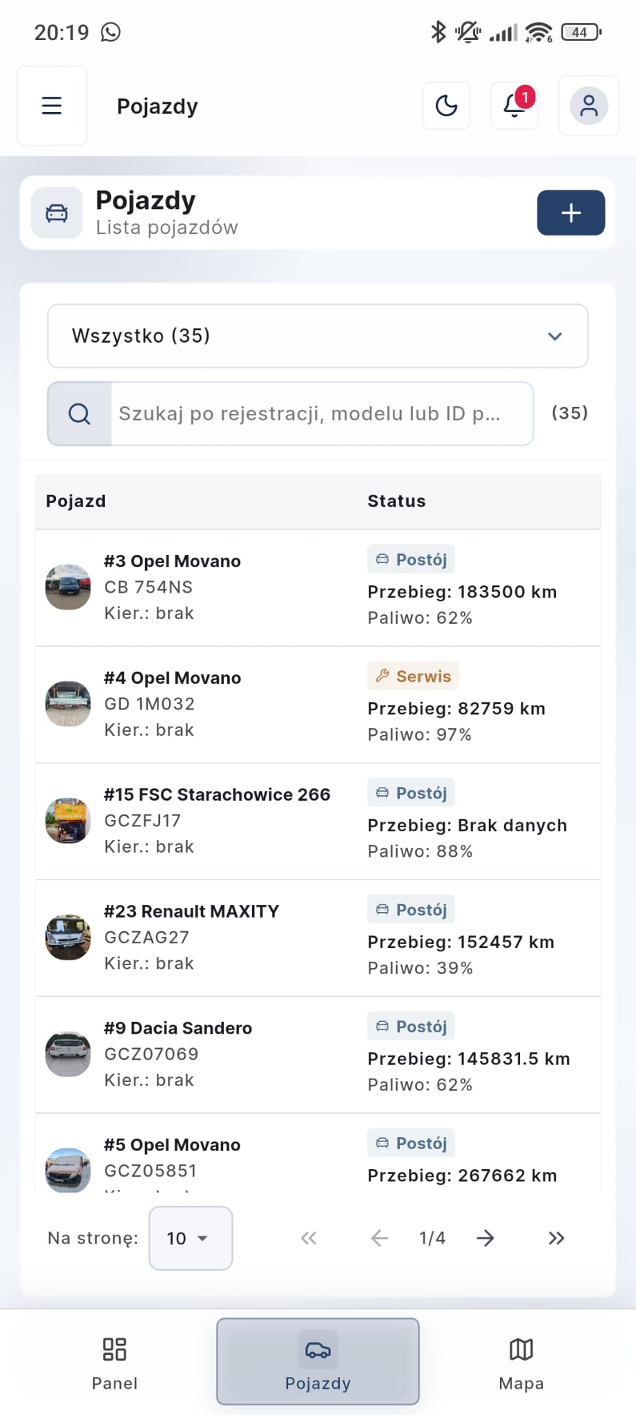 Sovai - lista pojazdów mobilnie